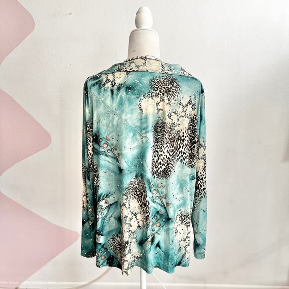 Animal Print Sequin Top Y2K Glam 2000s Grunge Vintage Indie Sleaze 2X - Picture 2 of 6